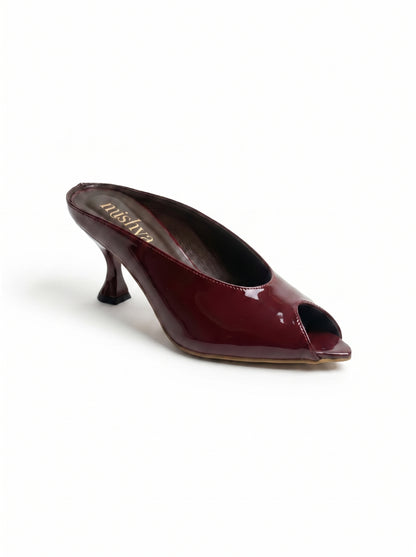 Patent Leather Peep-Toe Mules 5cm in Burgundy