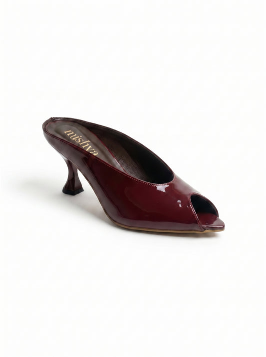 Patent Leather Peep-Toe Mules 5cm in Burgundy