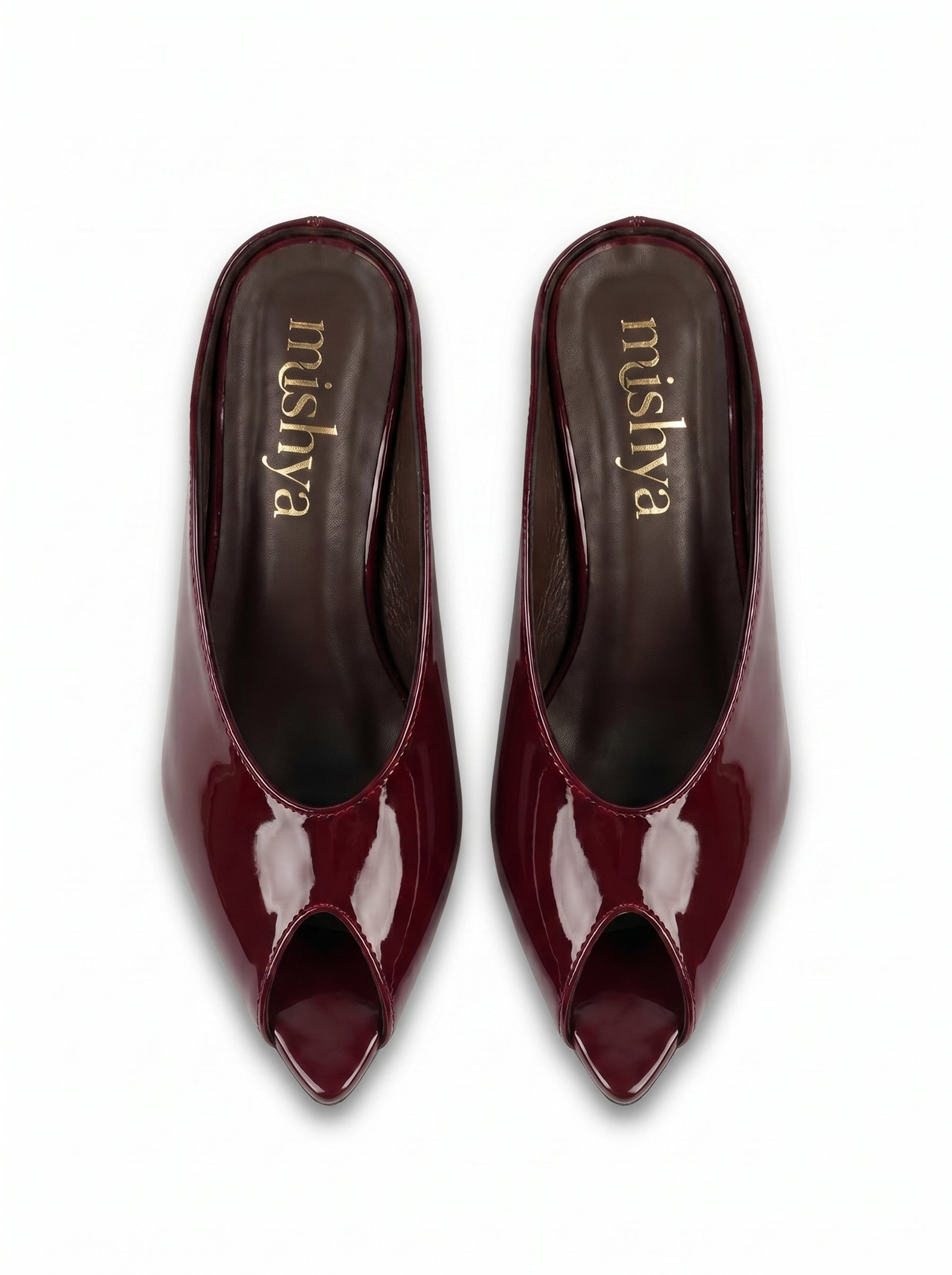 Patent Leather Peep-Toe Mules 5cm in Burgundy