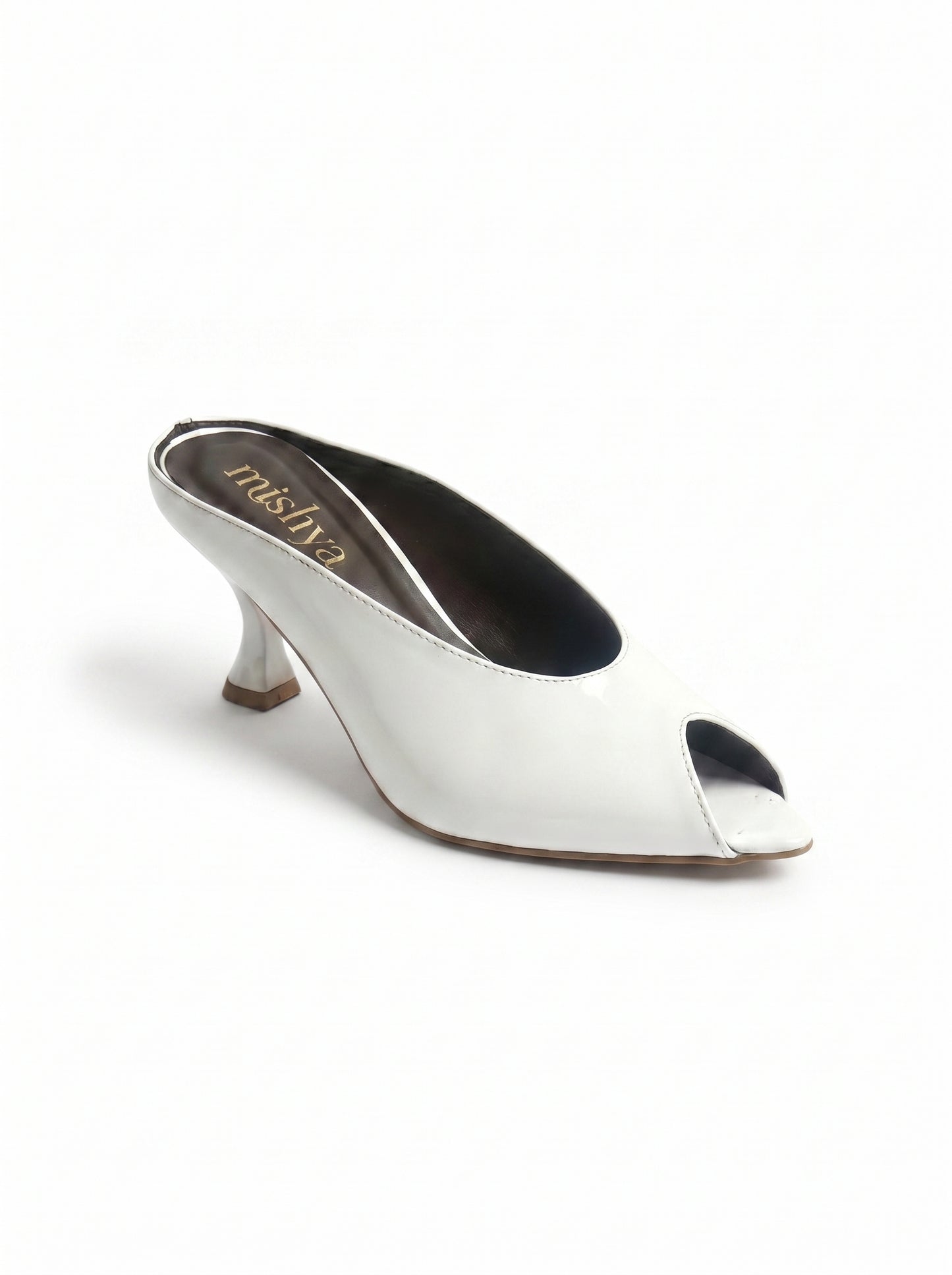 Patent Leather Peep-Toe Mules 5cm in White