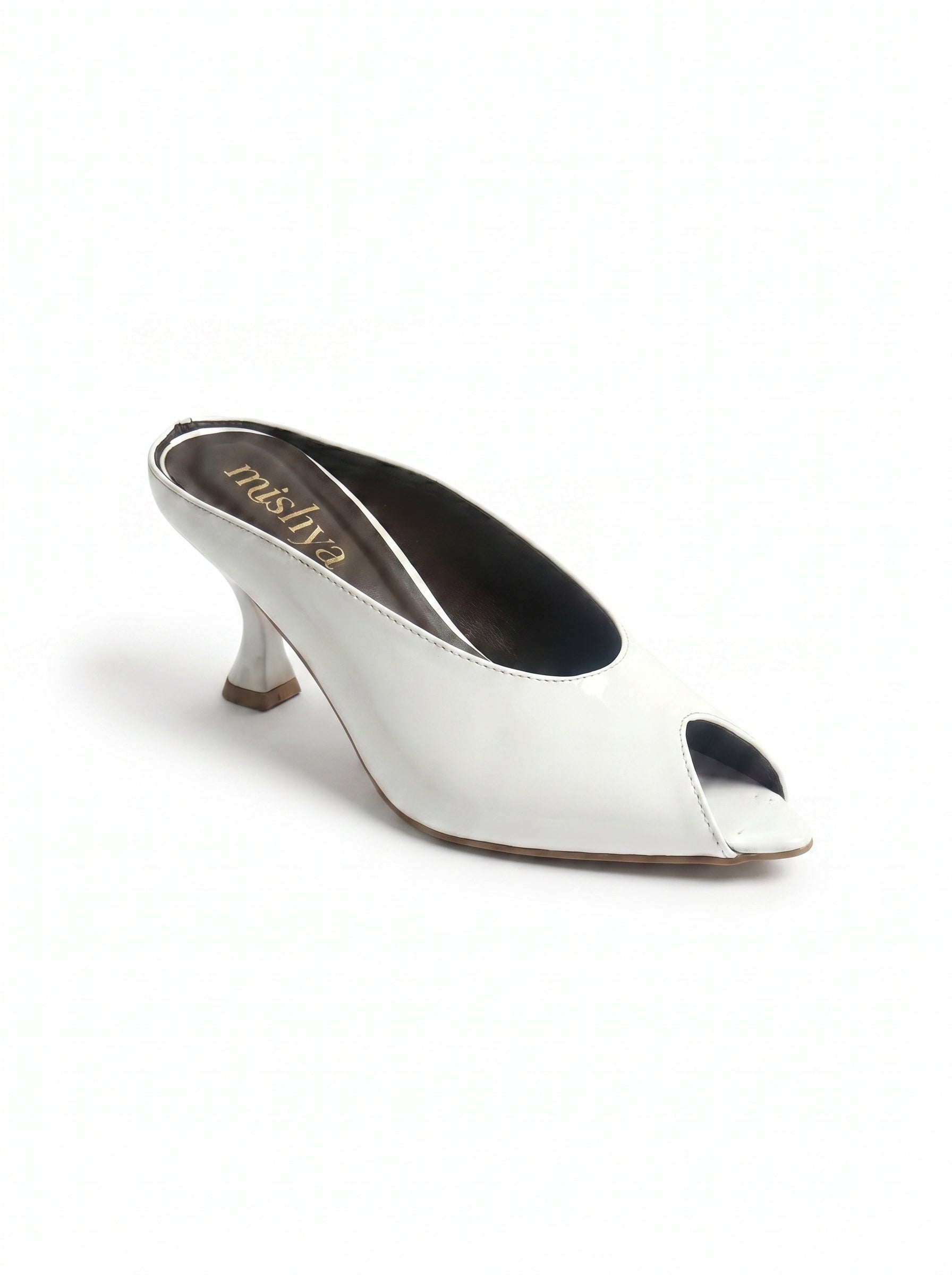Patent Leather Peep-Toe Mules 5cm in White
