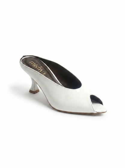 Patent Leather Peep-Toe Mules 5cm in White