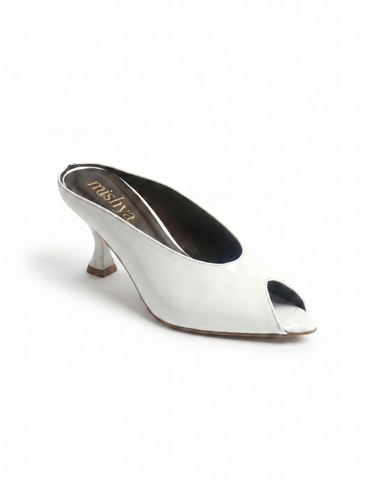 Patent Leather Peep-Toe Mules 5cm in White
