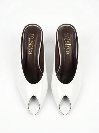 Patent Leather Peep-Toe Mules 5cm in White