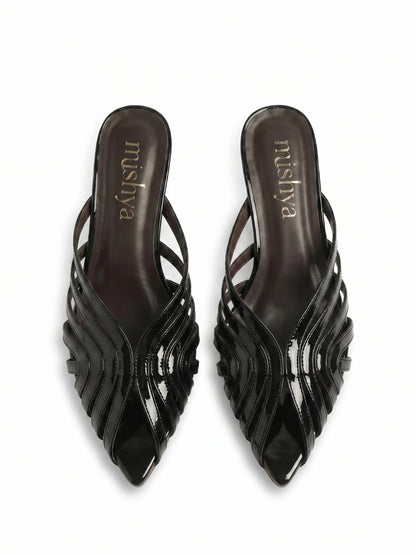 Strappy Patent Leather Mules 5cm in Black