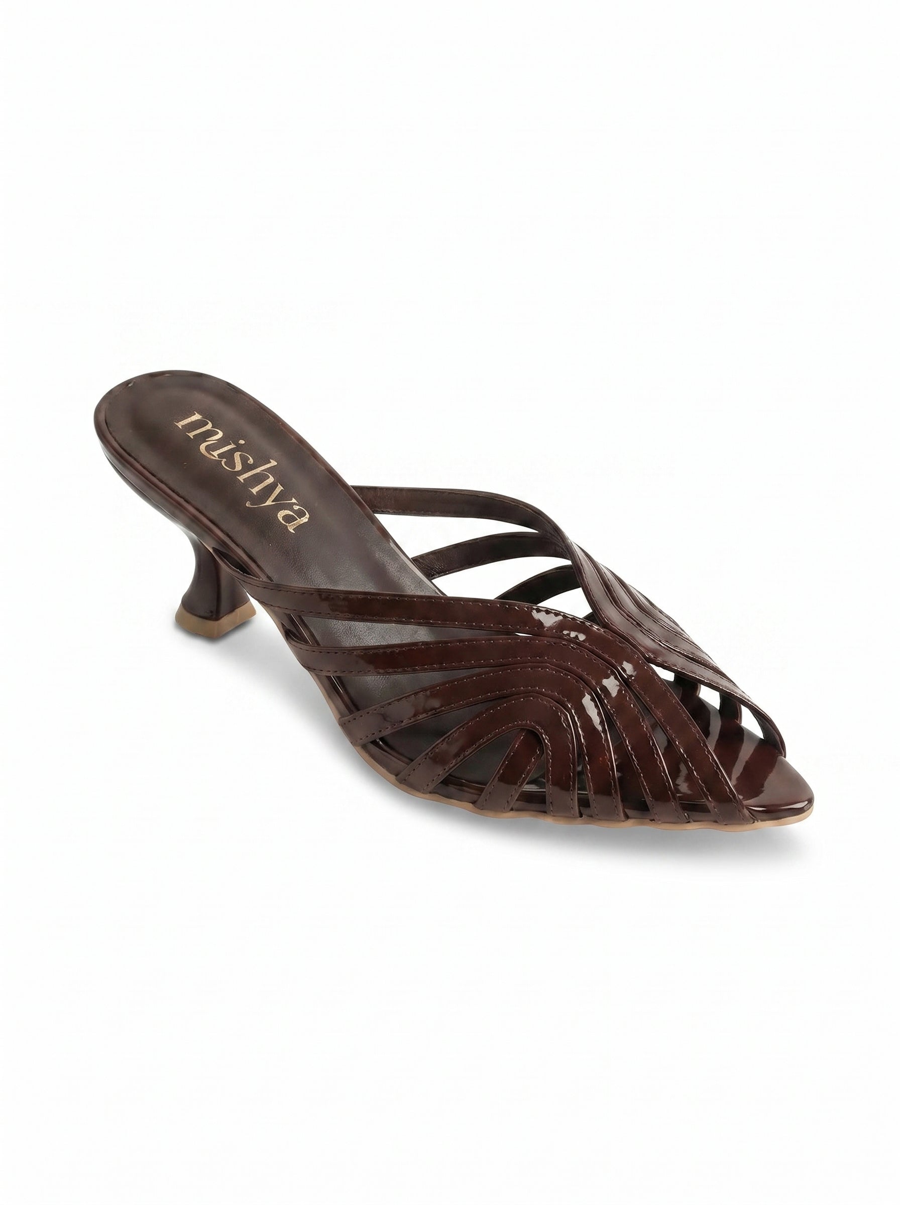 Strappy Patent Leather Mules 5cm in Brown