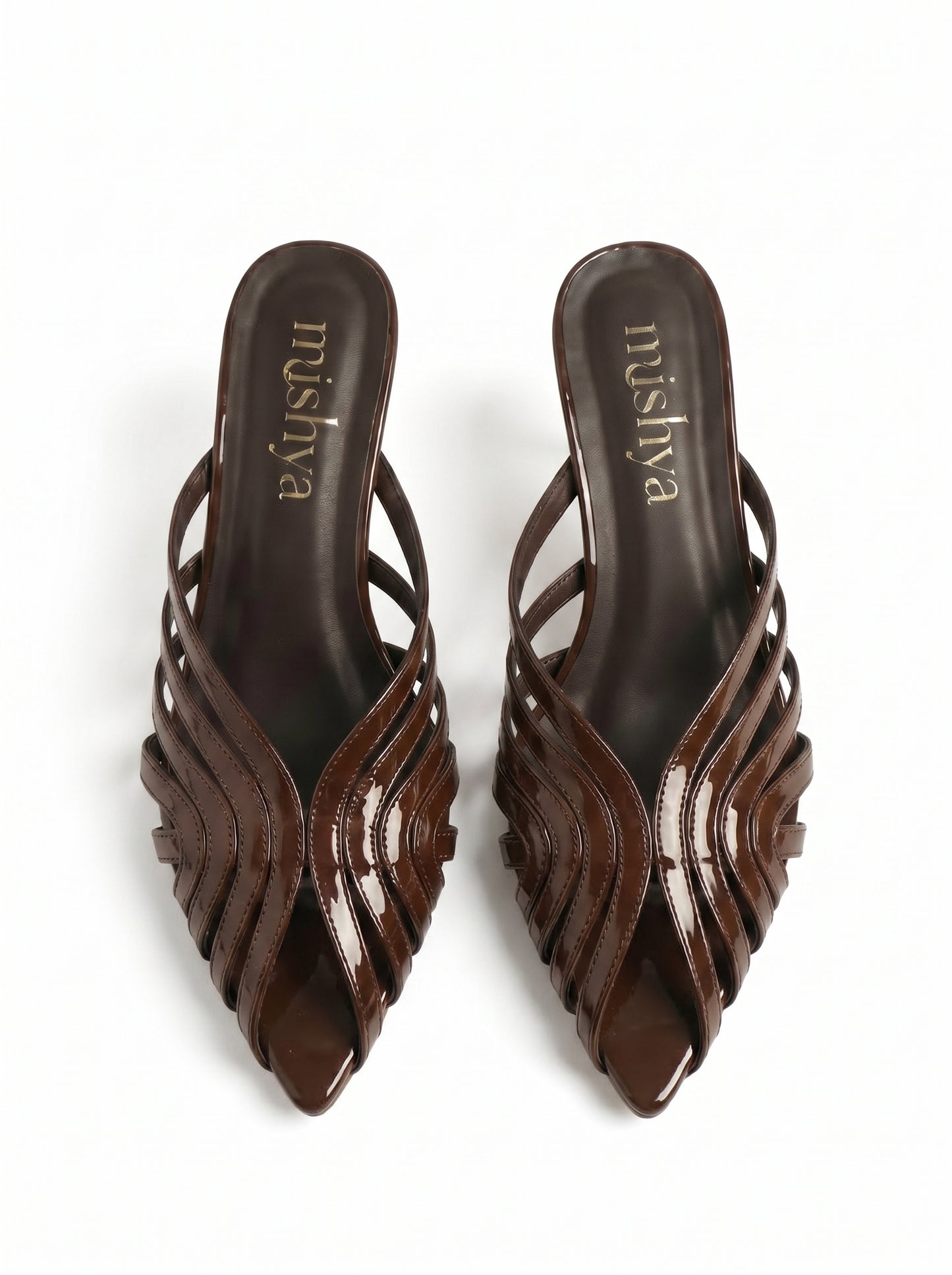 Strappy Patent Leather Mules 5cm in Brown