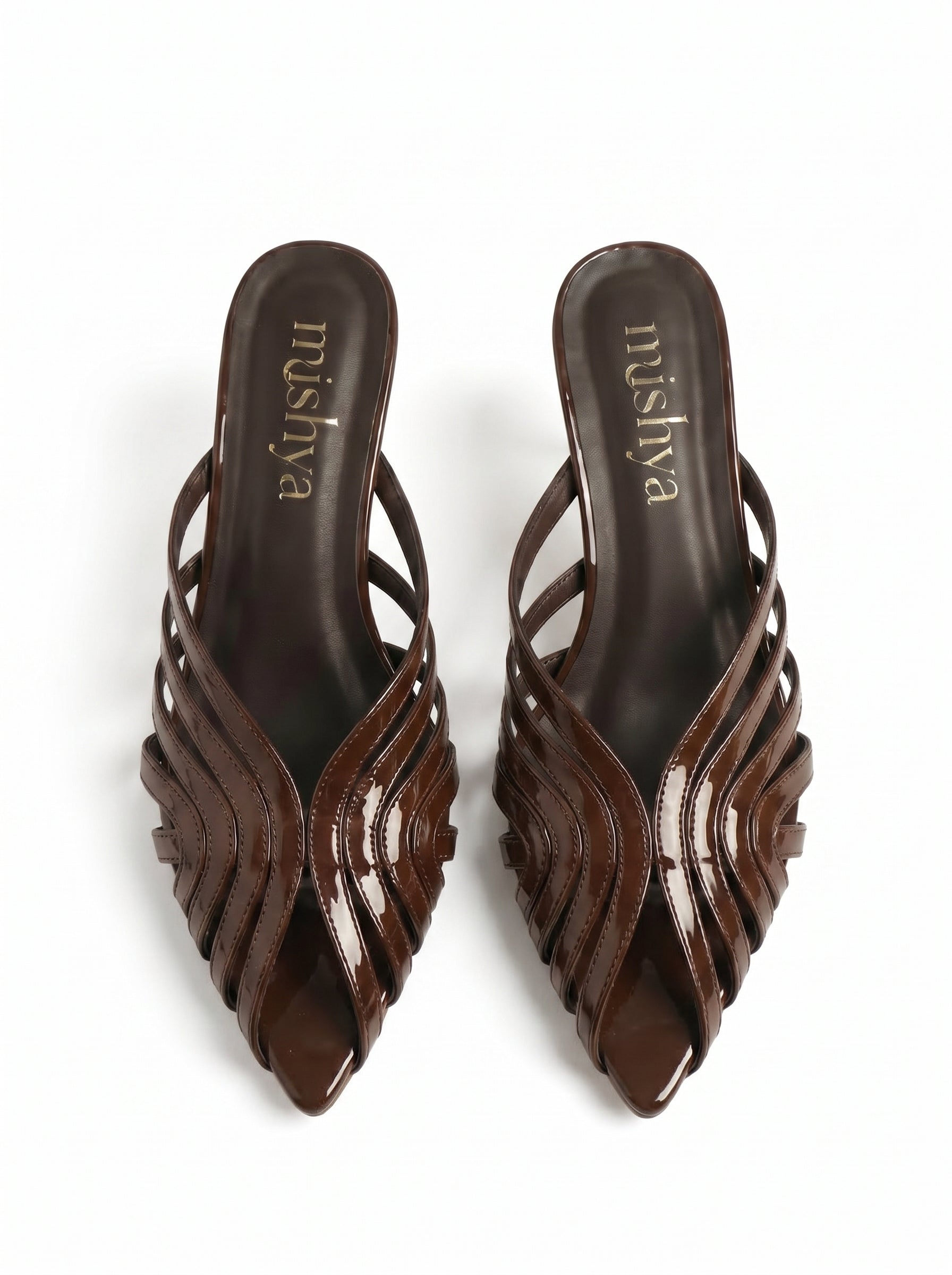 Strappy Patent Leather Mules 5cm in Brown