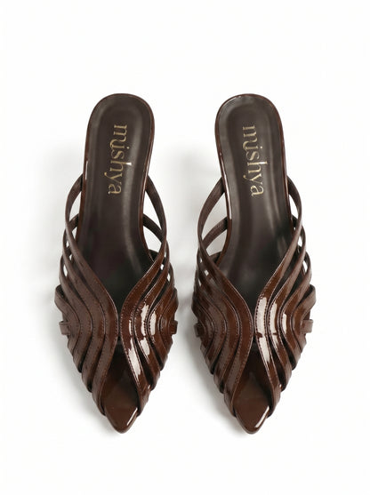 Strappy Patent Leather Mules 5cm in Brown