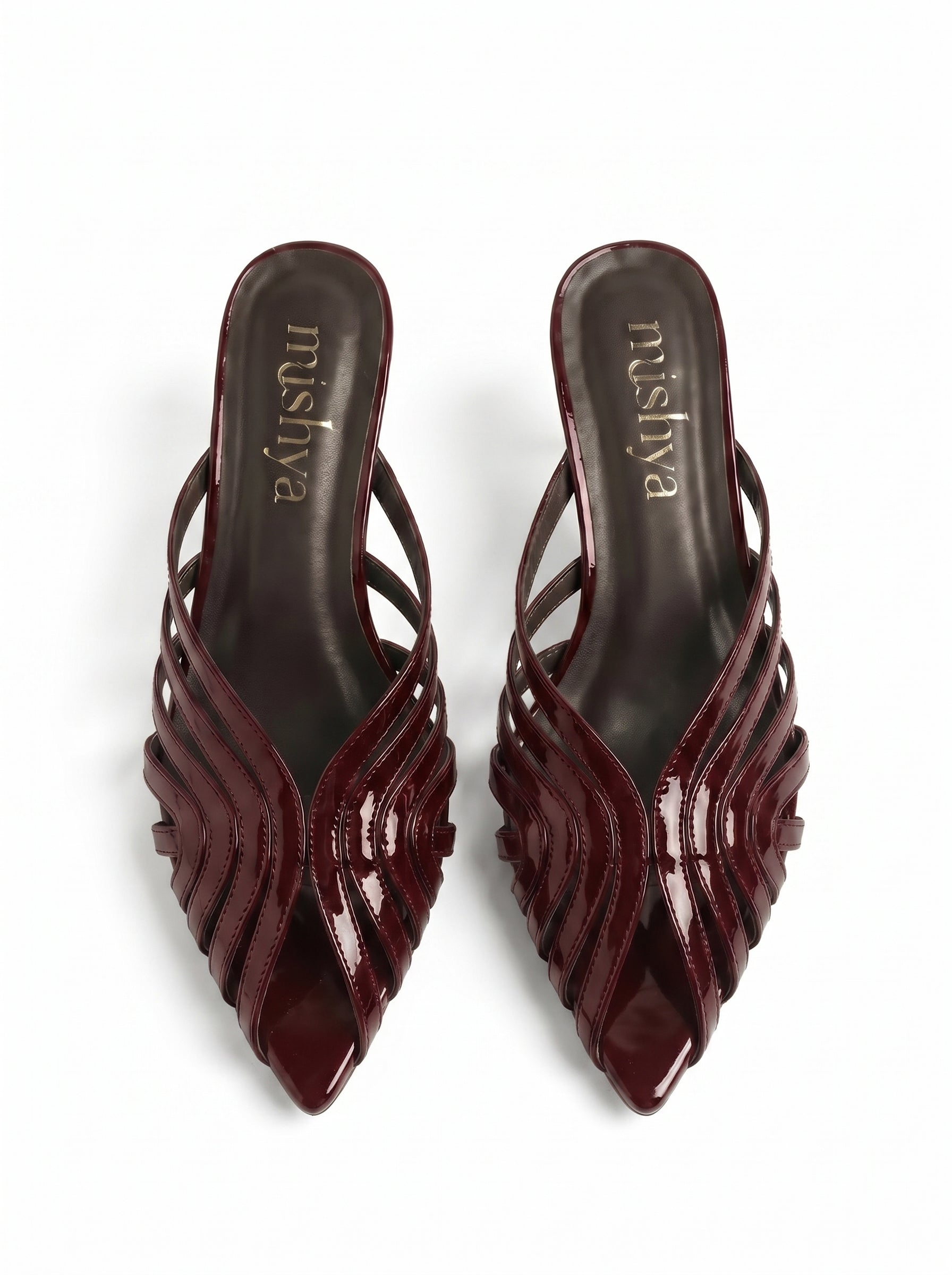 Strappy Patent Leather Mules 5cm in Burgundy