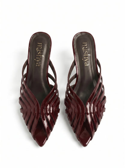 Strappy Patent Leather Mules 5cm in Burgundy