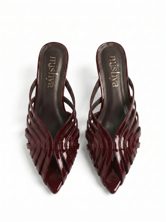 Strappy Patent Leather Mules 5cm in Burgundy