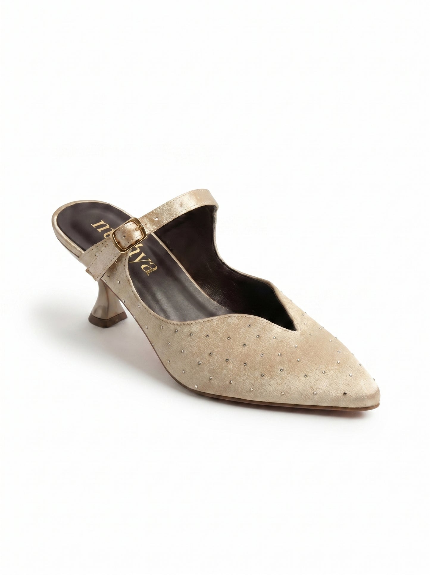 Crystal Satin Ankle-Strap Mules 5cm in Beige