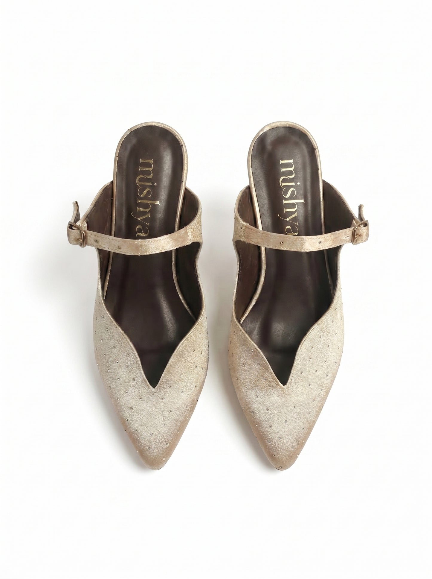 Crystal Satin Ankle-Strap Mules 5cm in Beige