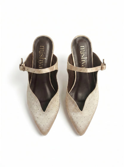 Crystal Satin Ankle-Strap Mules 5cm in Beige