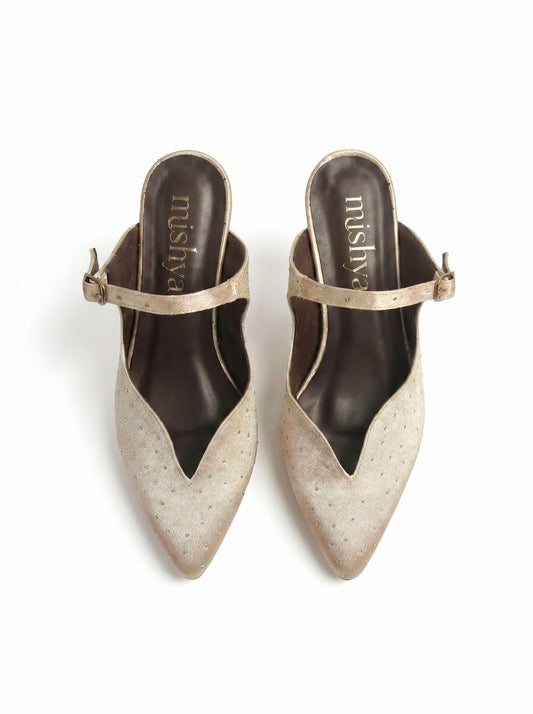 Crystal Satin Ankle-Strap Mules 5cm in Beige