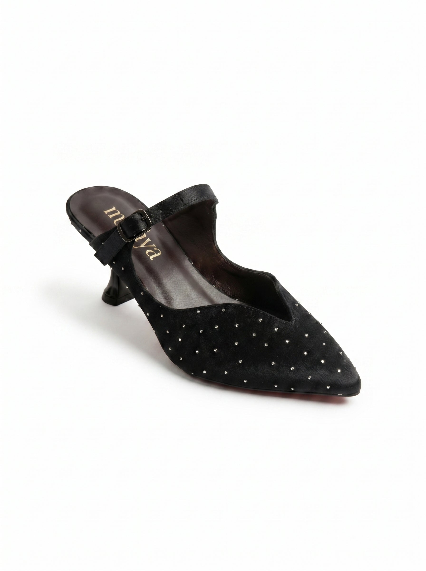 Crystal Satin Ankle-Strap Mules 5cm in Black