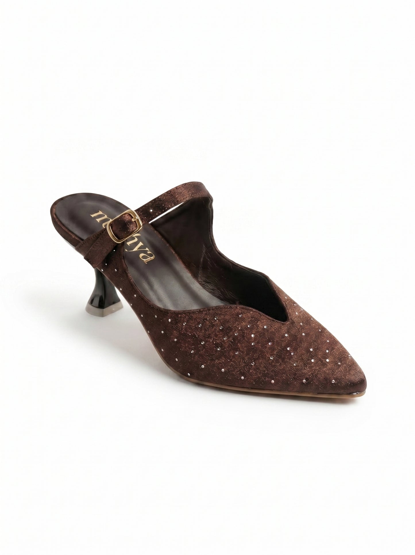 Crystal Satin Ankle-Strap Mules 5cm in Brown