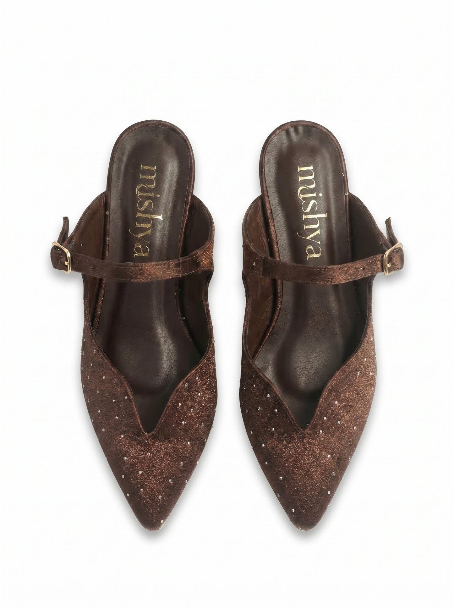 Crystal Satin Ankle-Strap Mules 5cm in Brown