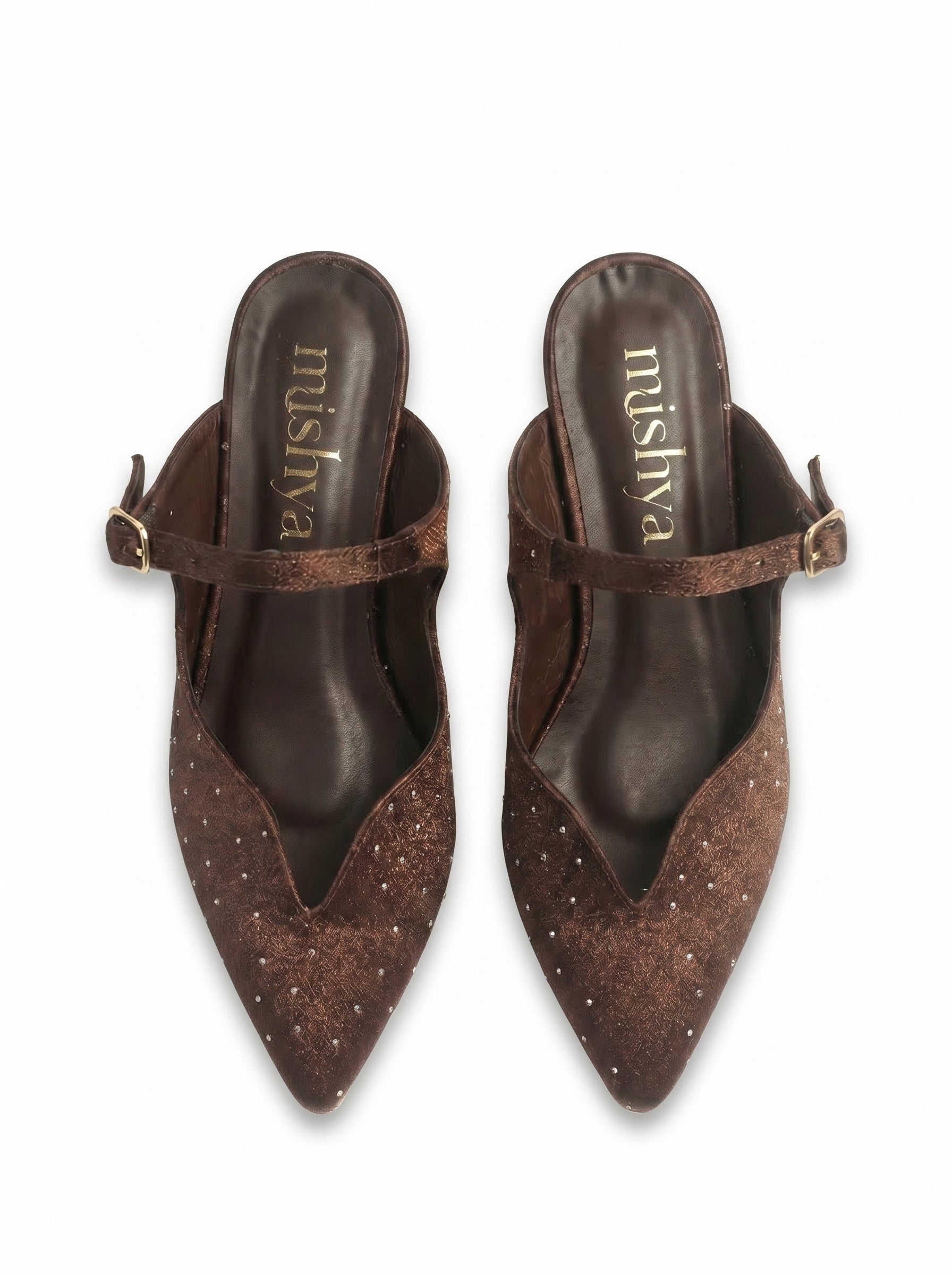 Crystal Satin Ankle-Strap Mules 5cm in Brown