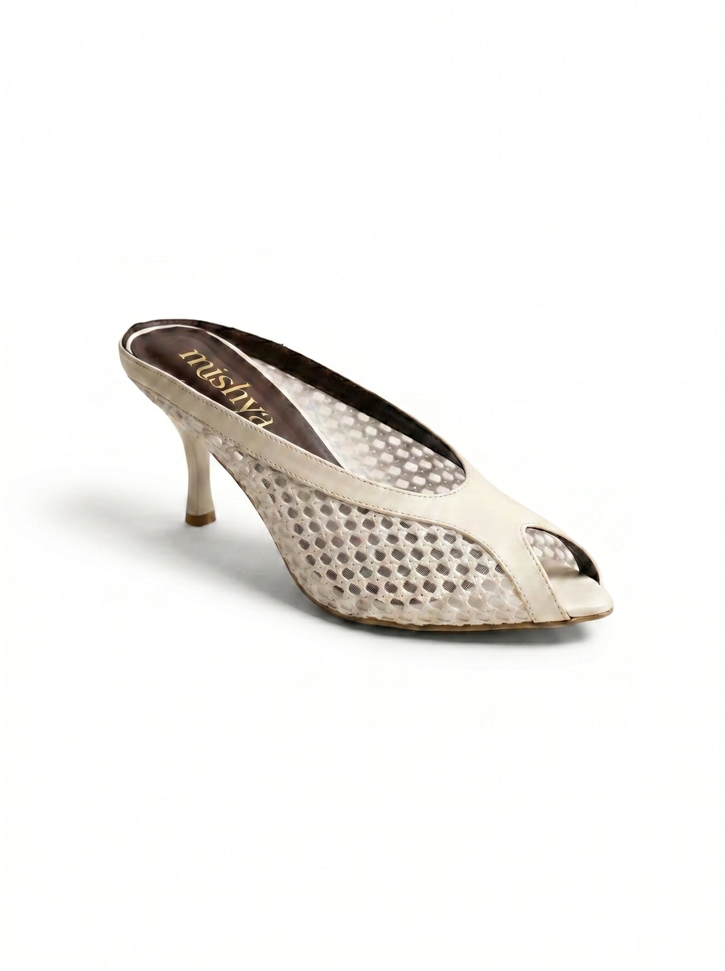 Mesh Peep-Toe Mules - Beige