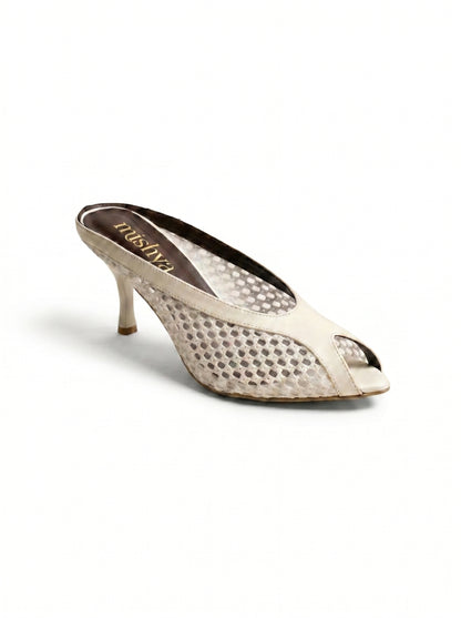 Mesh Peep-Toe Mules - Beige