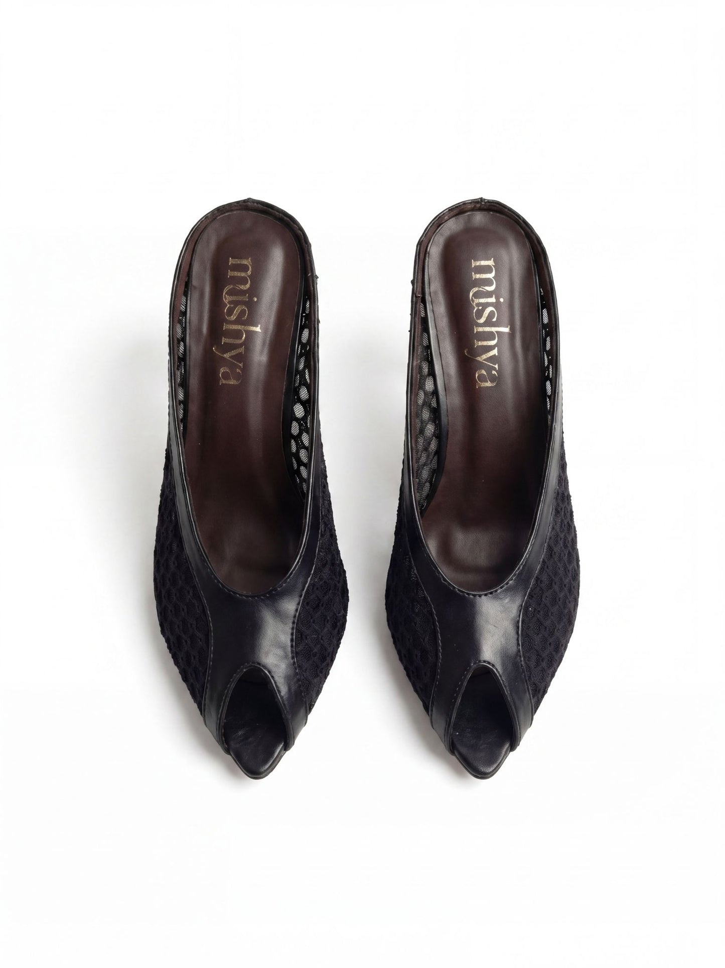 Mesh Peep-Toe Mules 7cm in Black