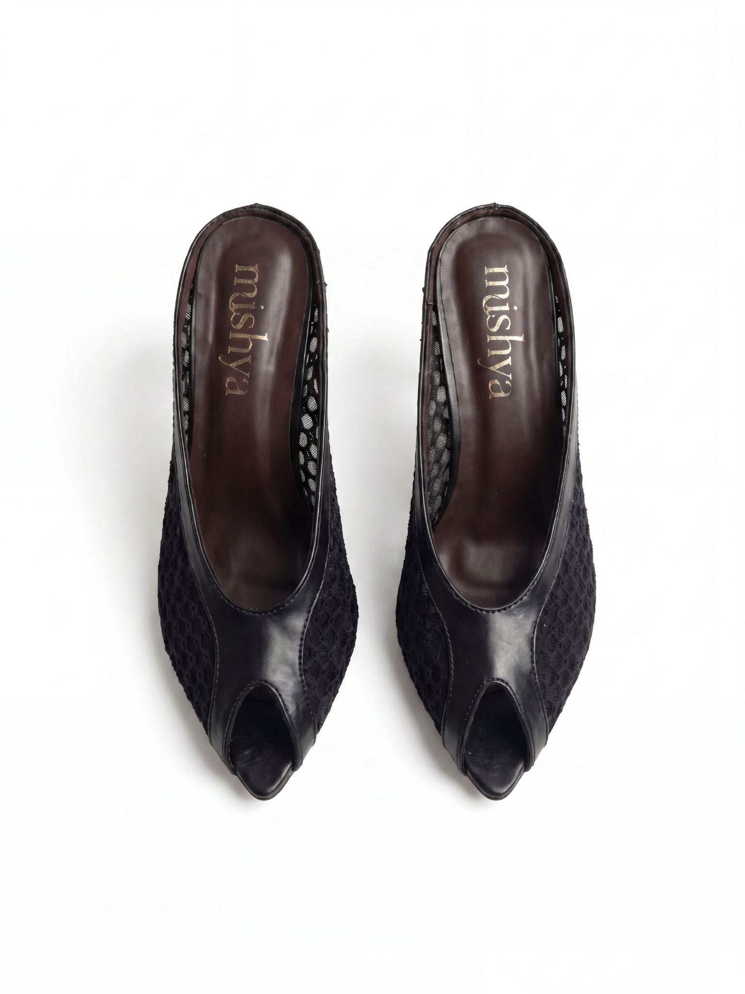 Mesh Peep-Toe Mules 7cm in Black