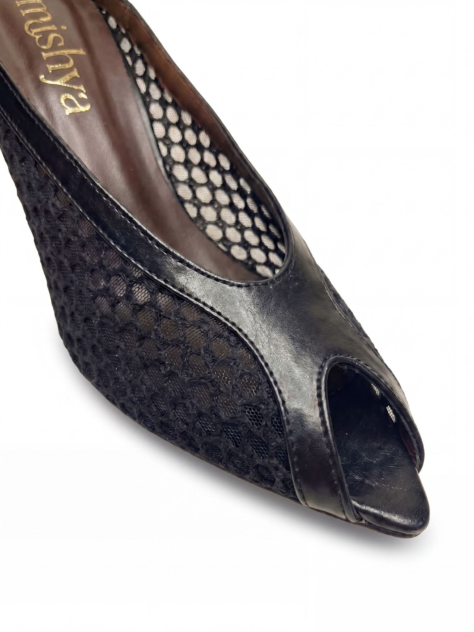 Mesh Peep-Toe Mules 7cm in Black