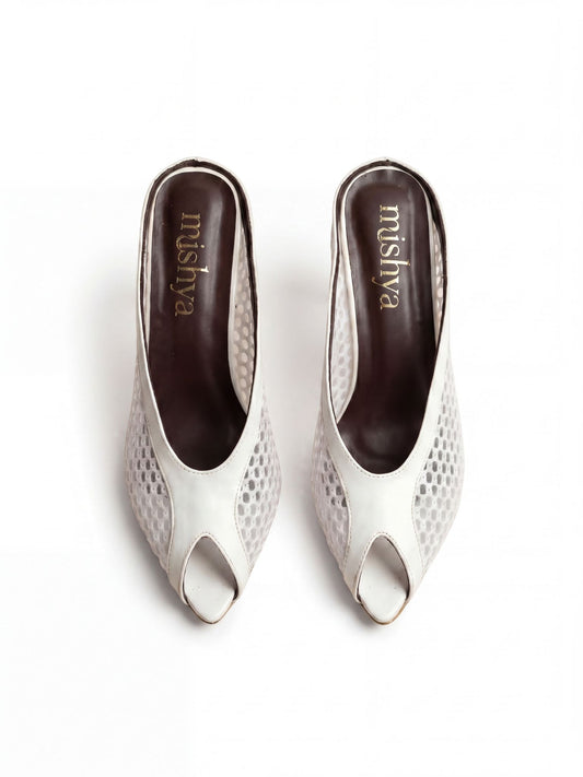 Mesh Peep-Toe Mules 7cm in White