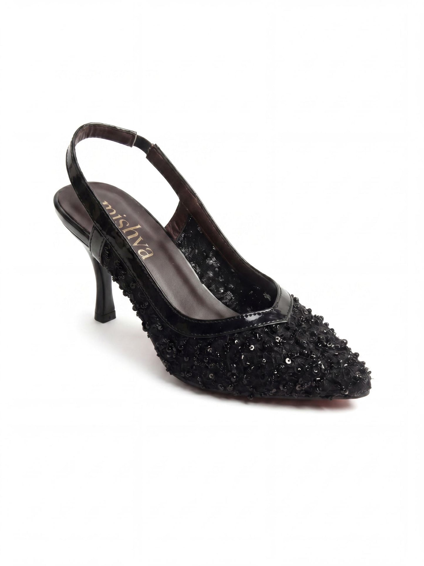 Beaded Lace Bridal Slingbacks 7cm in Black