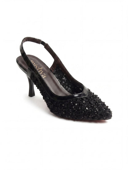 Beaded Lace Bridal Slingbacks 7cm in Black
