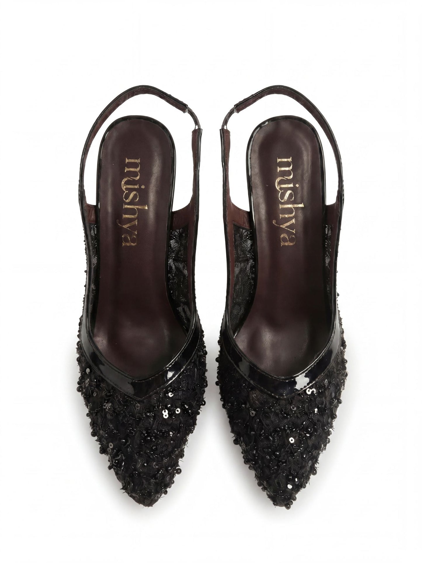 Beaded Lace Bridal Slingbacks 7cm in Black