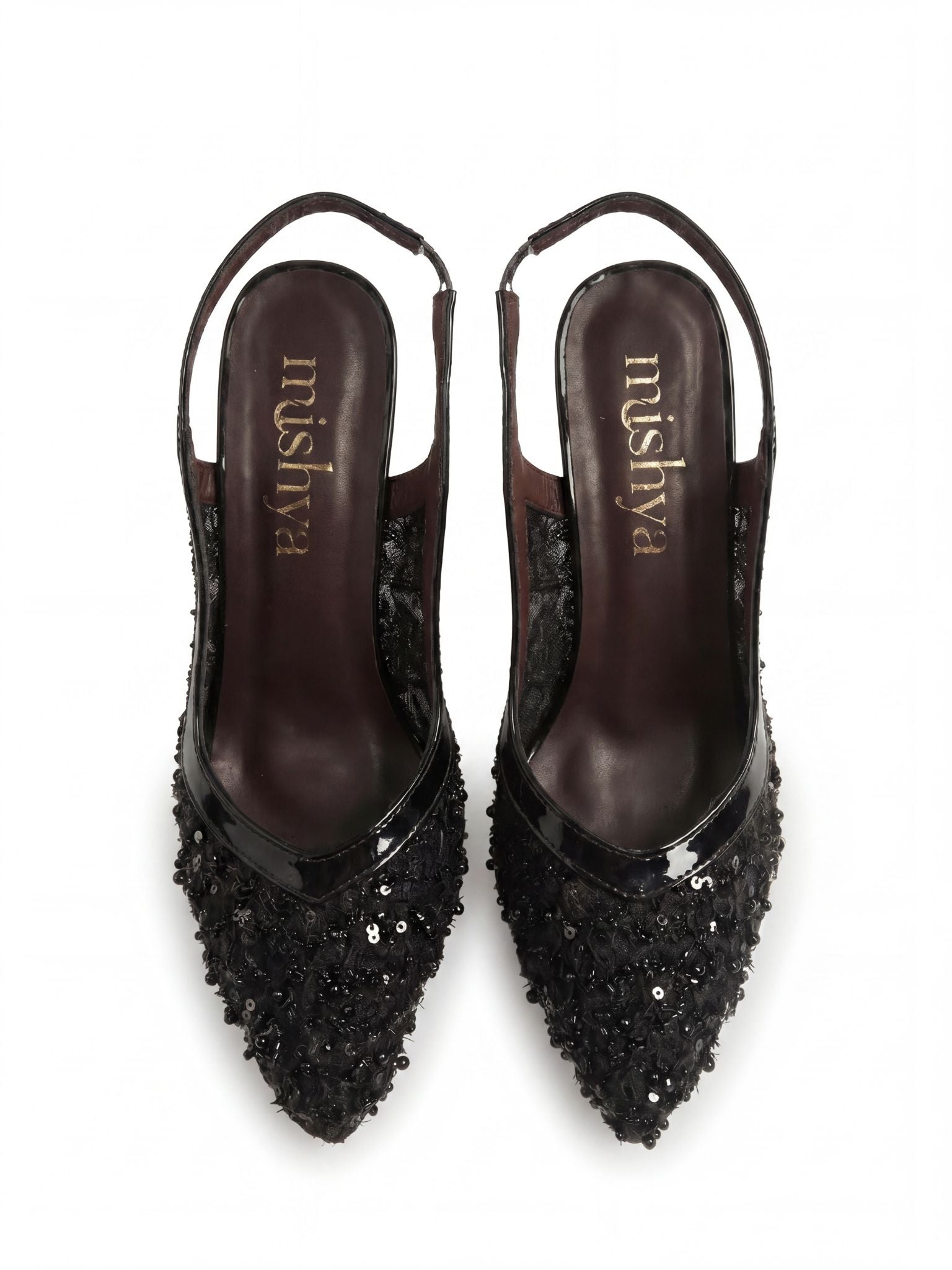 Beaded Lace Bridal Slingbacks 7cm in Black