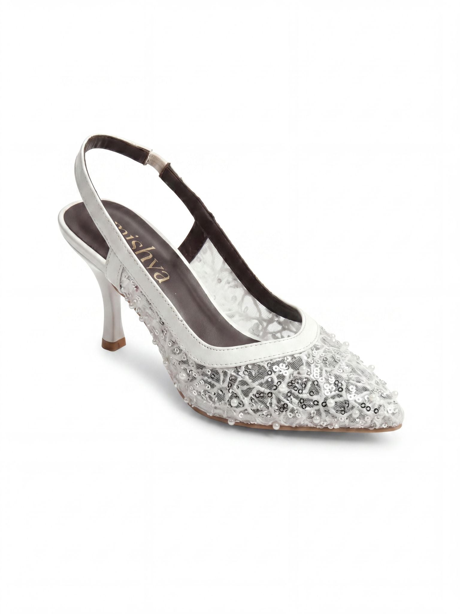 Beaded Lace Bridal Slingbacks 7cm in White