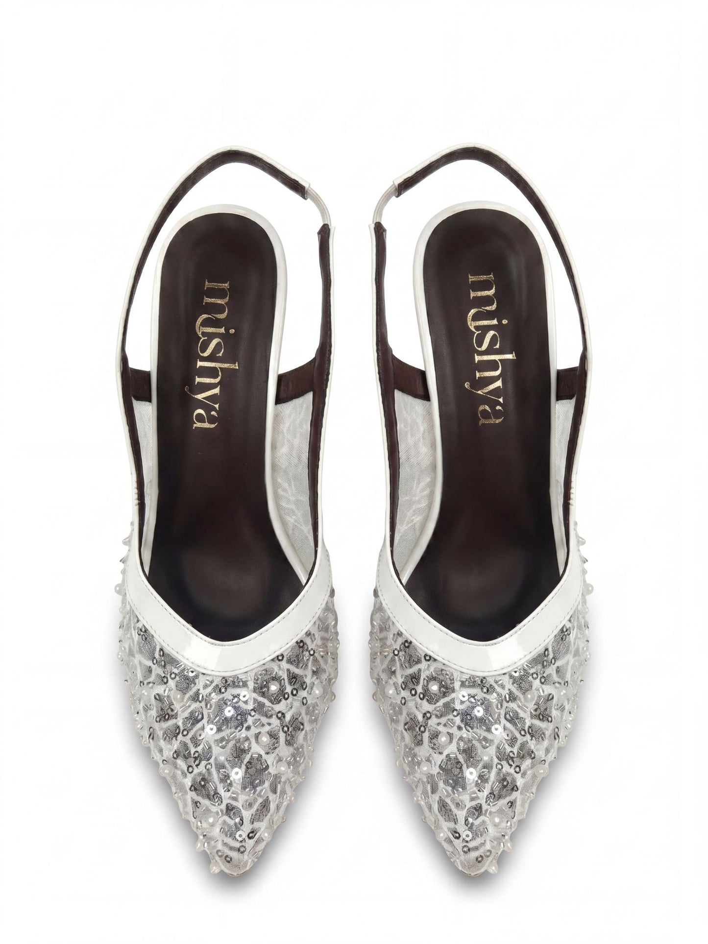 Beaded Lace Bridal Slingbacks 7cm in White
