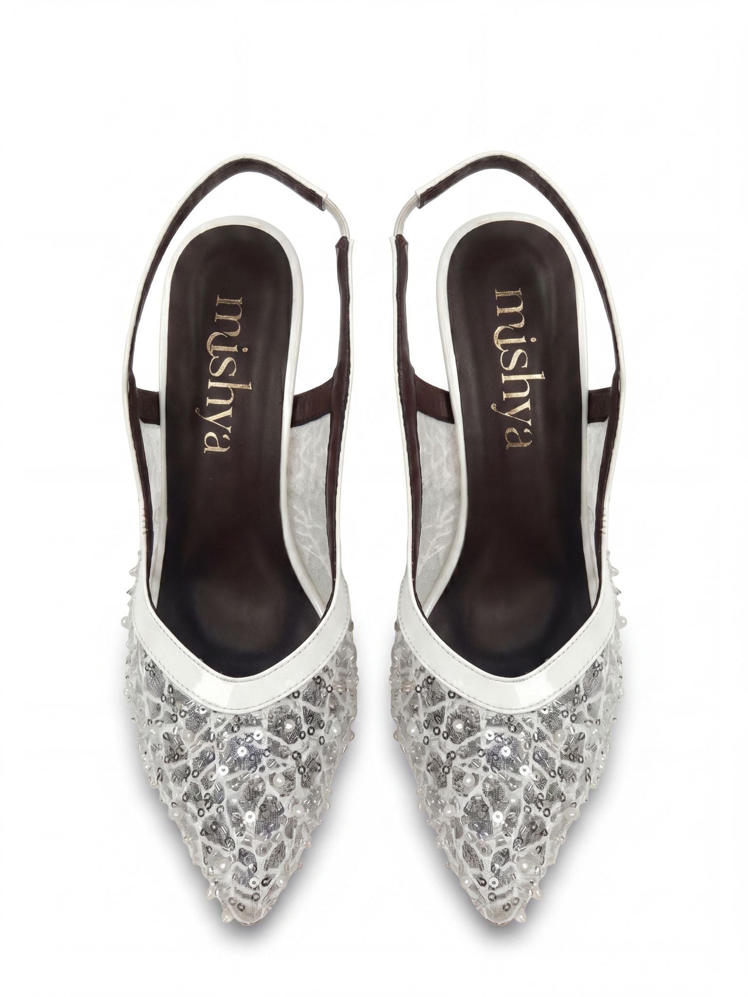 Beaded Lace Bridal Slingbacks 7cm in White