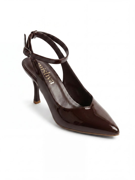 Patent Leather Ankle-Strap Pumps 7cm in Brown