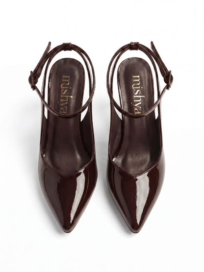 Patent Leather Ankle-Strap Pumps 7cm in Brown