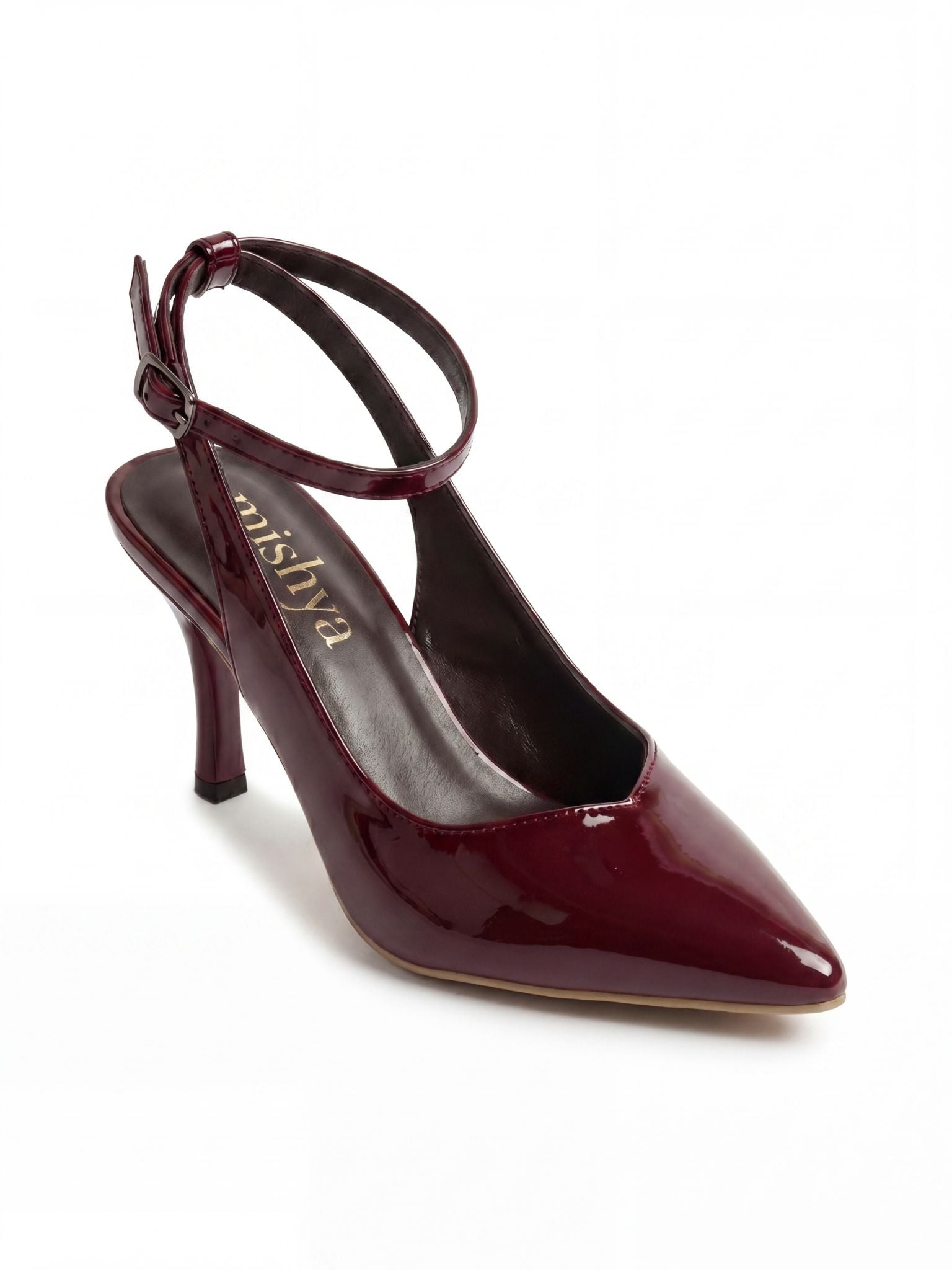 Patent Leather Ankle-Strap Pumps 7cm in Burgundy