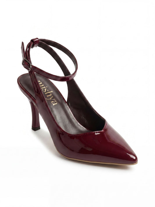 Patent Leather Ankle-Strap Pumps 7cm in Burgundy