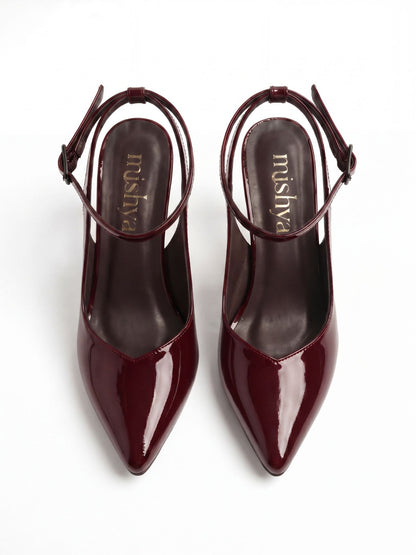 Patent Leather Ankle-Strap Pumps 7cm in Burgundy