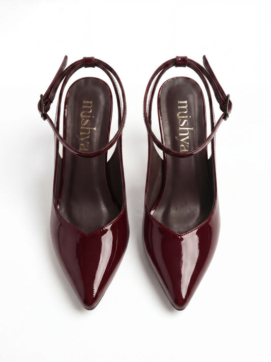 Patent Leather Ankle-Strap Pumps 7cm in Burgundy