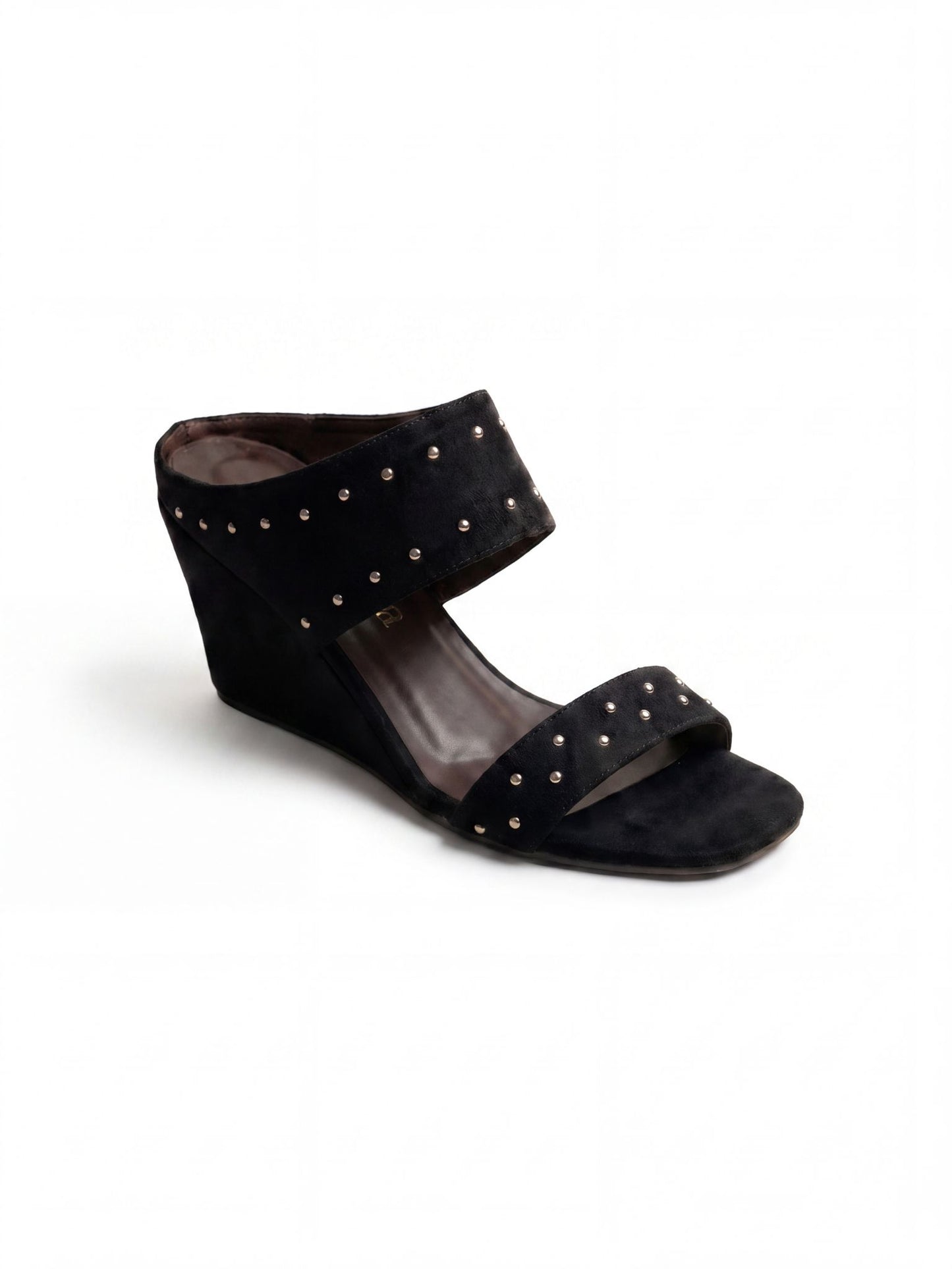 Studded Suede Wedge Sandals 8cm in Black