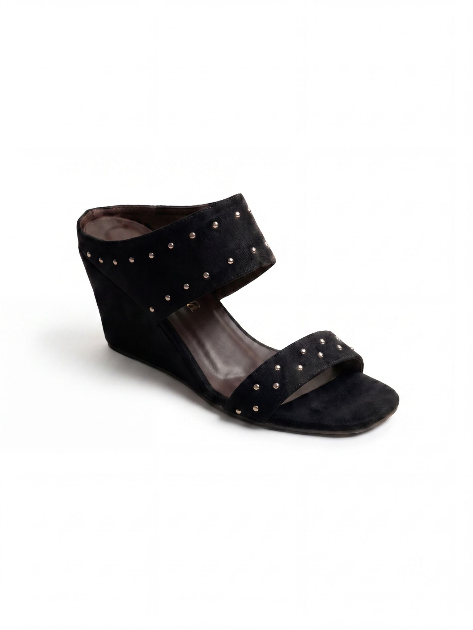 Studded Suede Wedge Sandals 8cm in Black