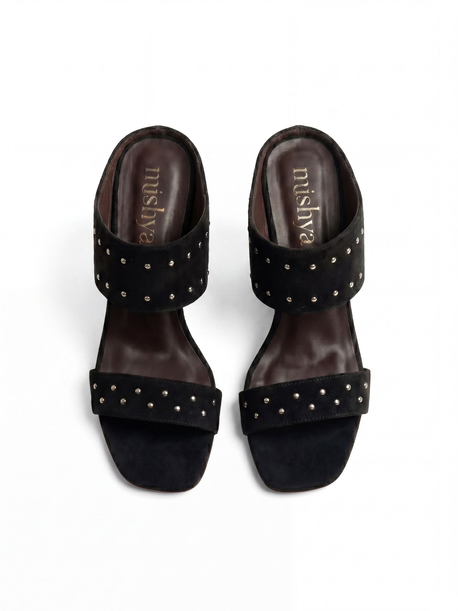 Studded Suede Wedge Sandals 8cm in Black