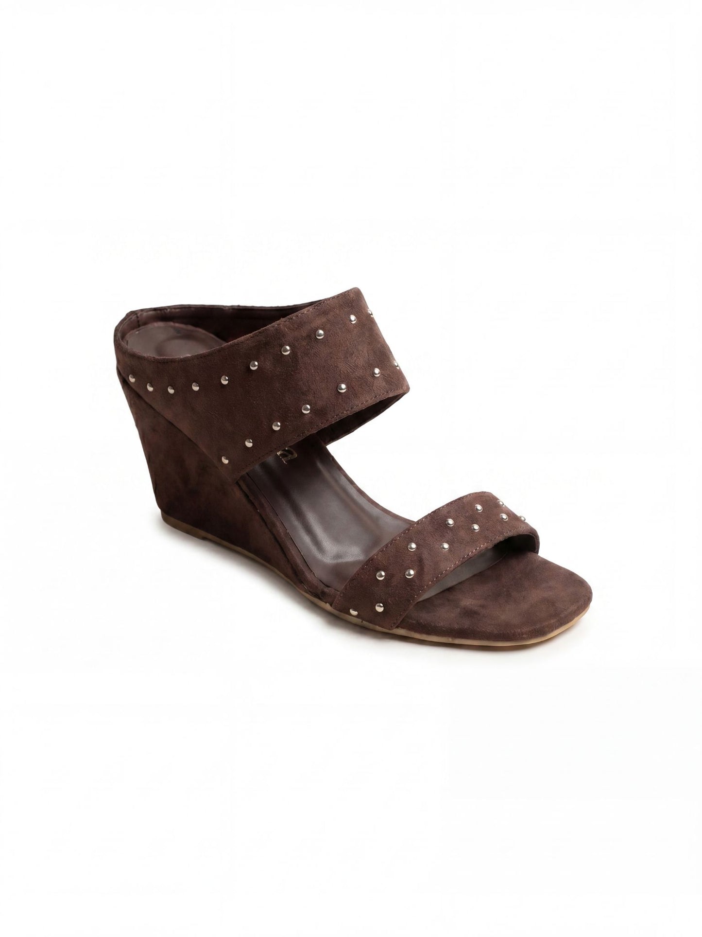 Studded Suede Wedge Sandals 8cm in Brown