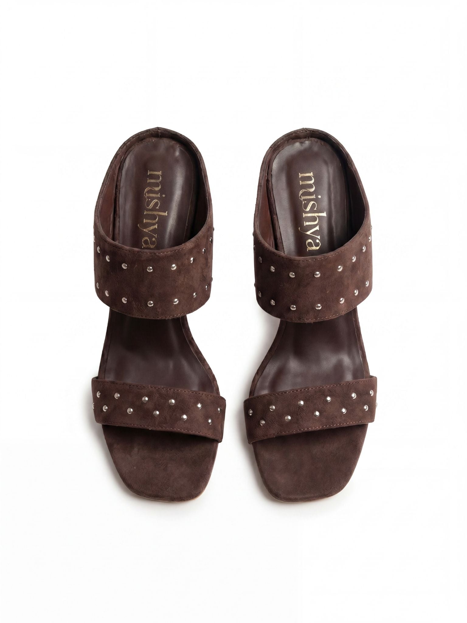 Studded Suede Wedge Sandals 8cm in Brown