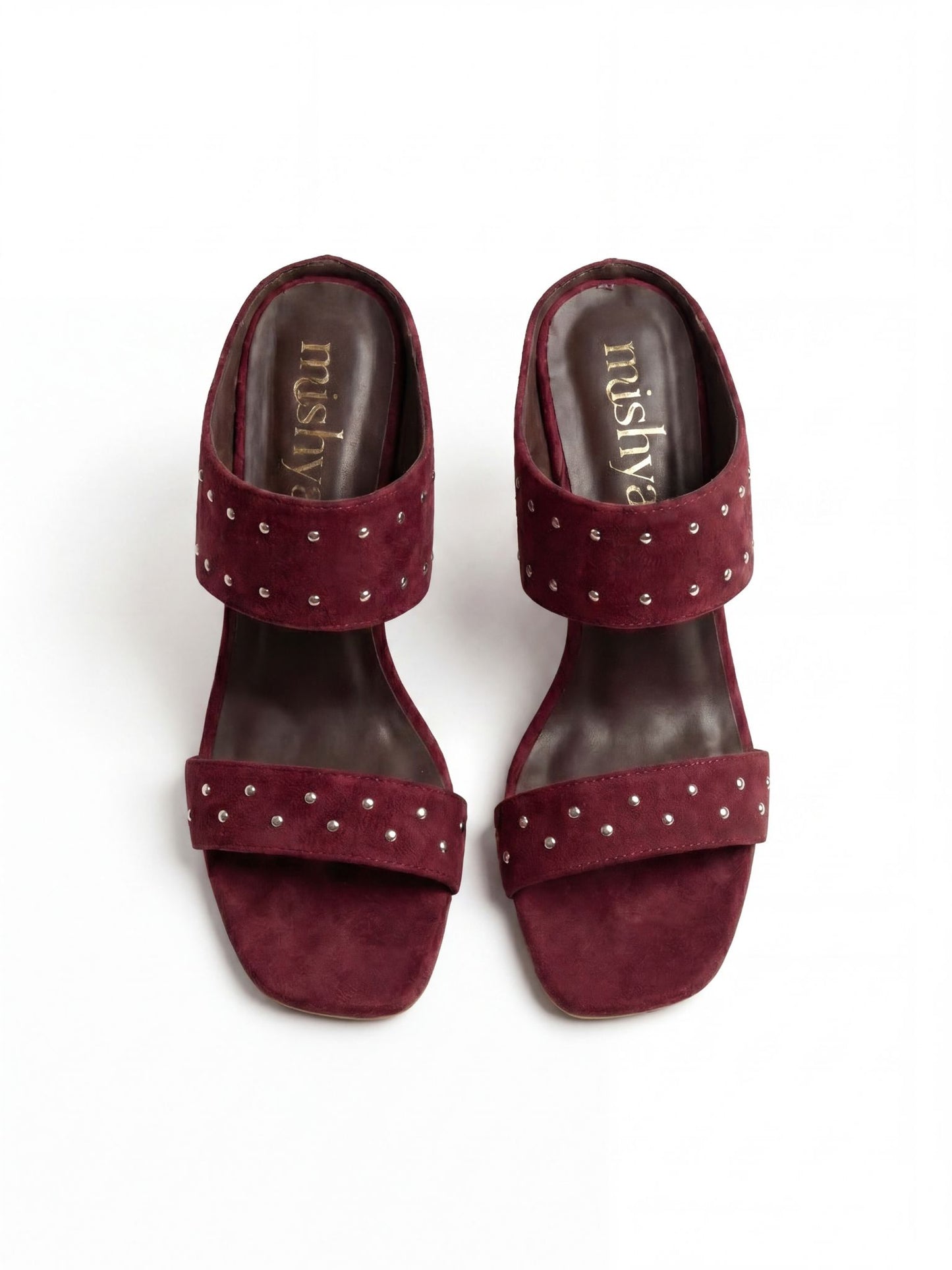 Studded Suede Wedge Sandals 8cm in Burgundy