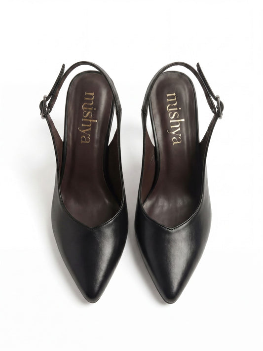 Pointed-Toe Leather Wedge Slingbacks 8cm in Black